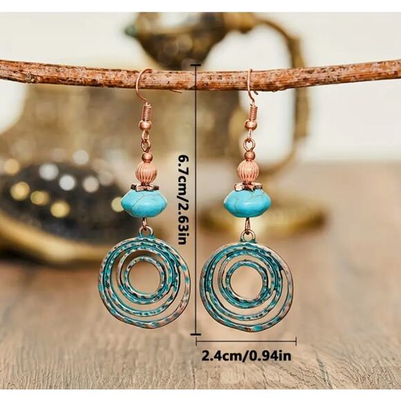 NEW - Turquoise earrings, BOHO Turquoise Jewelry, Dangle - Picture 2 of 2